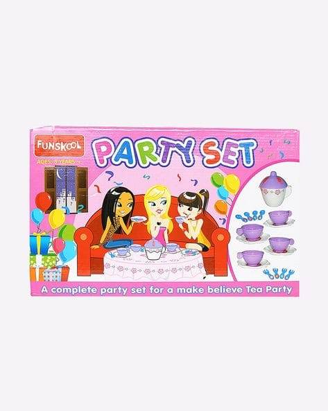 Funskool party kitchen set with colorful tea party play accessories for kids