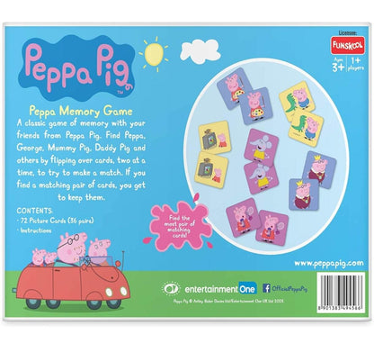 Peppa Pig memory game for kids featuring colorful character cards with Peppa and friends