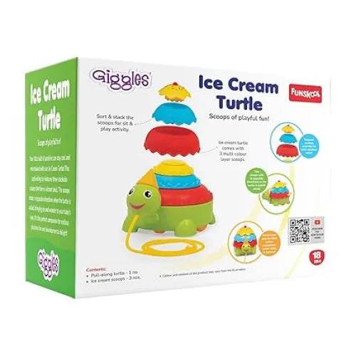 Colorful Funskool Ice Cream Turtle pull along toy wooden for 1-3 years with stacking scoops