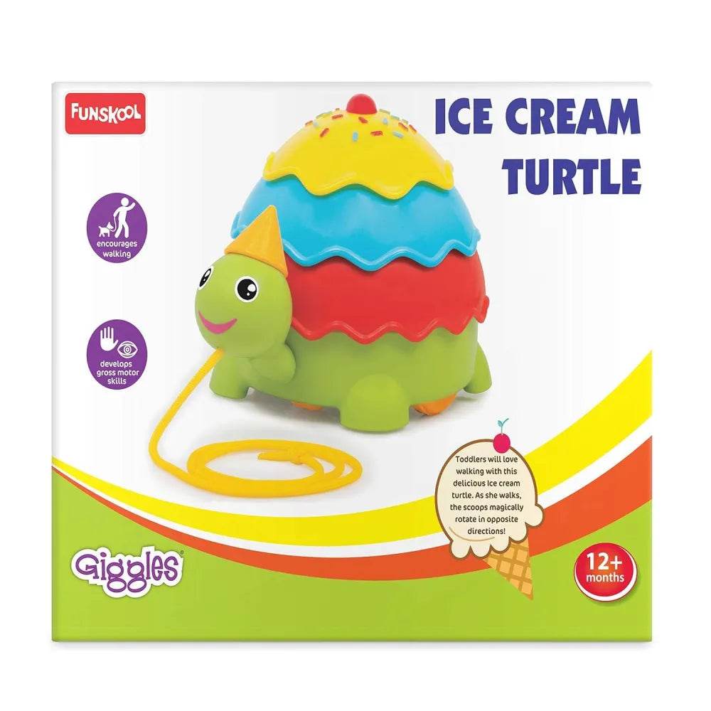 Colorful pull along toy wooden ice cream turtle for toddlers 12 months and up with a pulling string