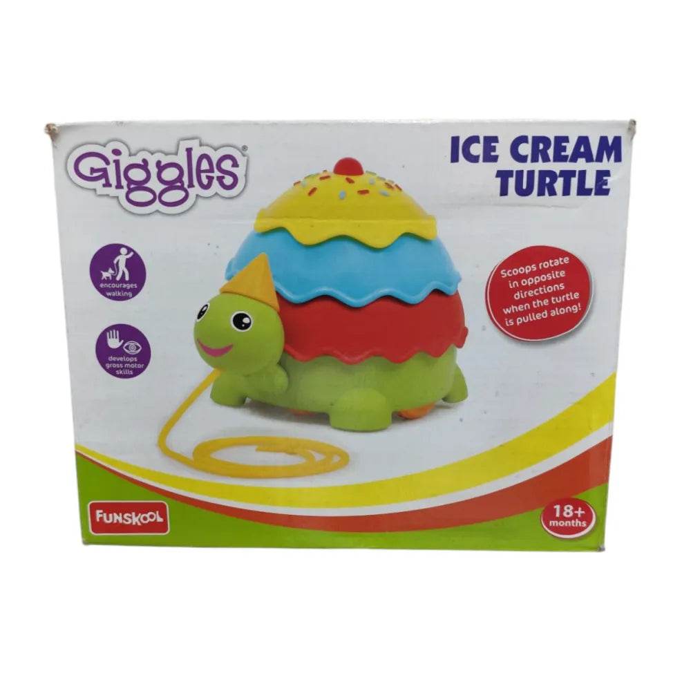 Colorful Funskool ice cream turtle pull along toy wooden for toddlers 18 months and up