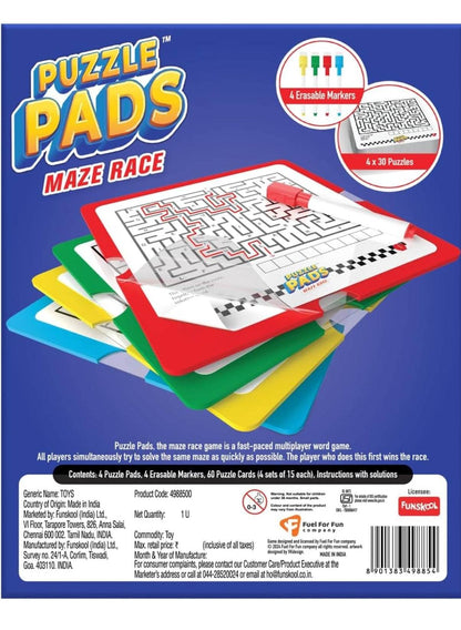 Funskool Puzzlepads Maze Race, Strategy Game, Board Game for kids, Adults, Families, Educational, Fun, 2 to 4 Players, Family Fun, Learning Activity Toy for Childrens, Gift Set for Kid, Ages 7+ Years - T-Rex the toyland Sitamarhi