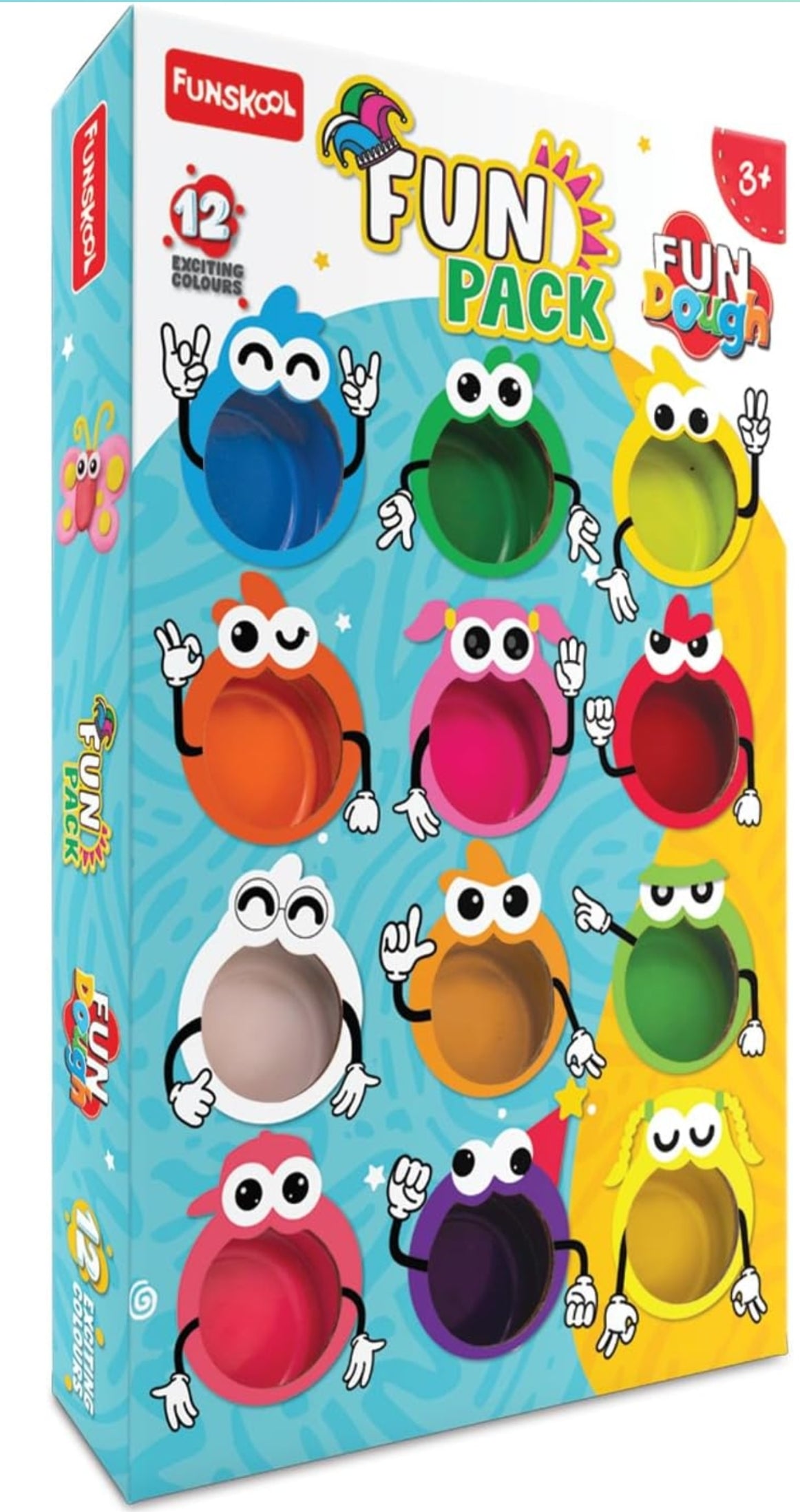 Colorful Funskool Fun Pack with 12 dough containers for kids to create recipes play dough