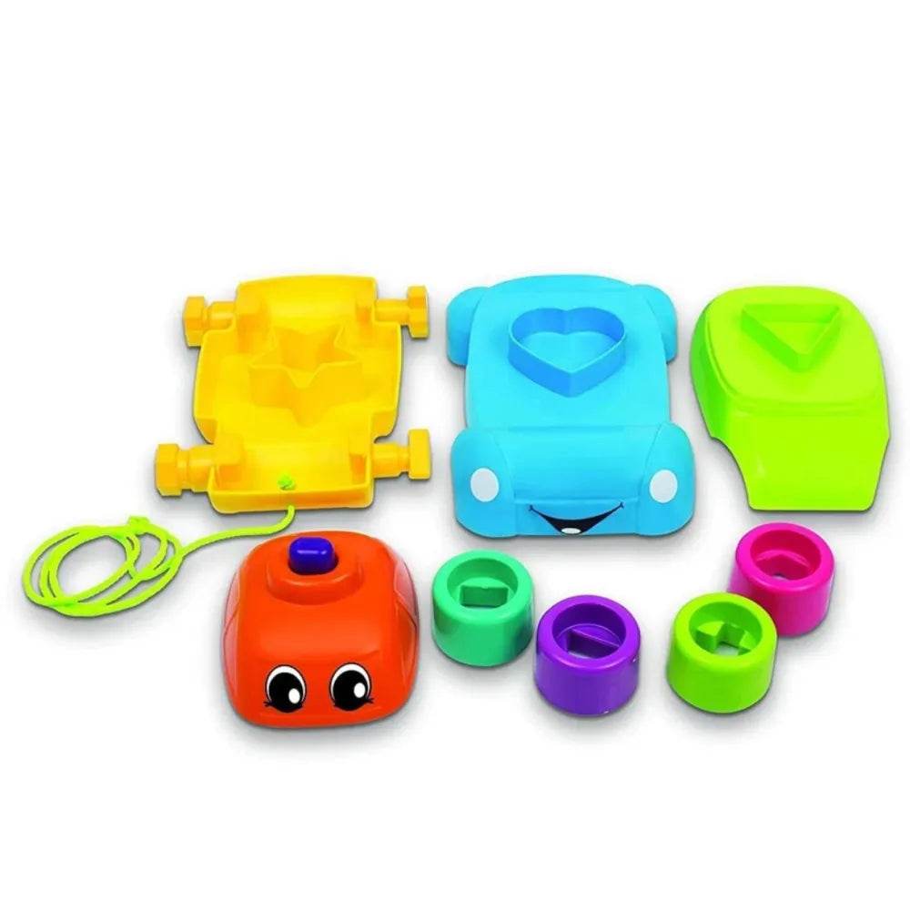 Colorful shape sorter toy with vehicle design for toddlers aged 2-4 years