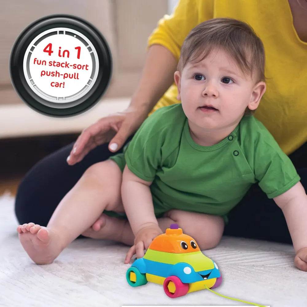 Multicolored push-pull car shape sorter for toddlers aged 1-3 years
