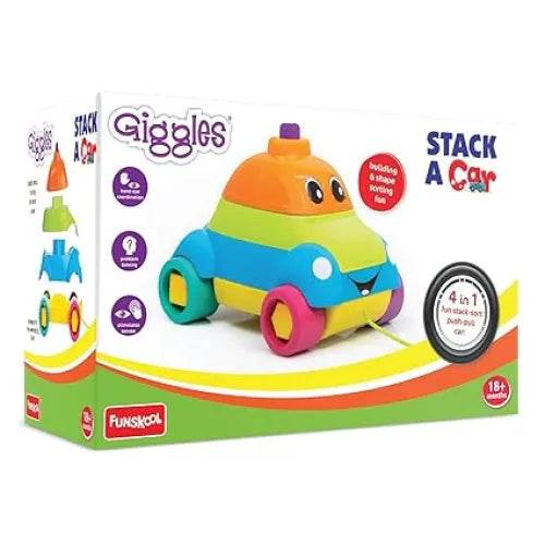 Colorful stackable toy car for 18 months and up, featuring a shape sorter for playful learning