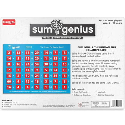 Funskool Sum Genius, Strategy Game, Board Game for kids, Adults, Families, Educational, Fun, 1+ Players, Family Fun, Learning Activity Toy for Childrens, Gift Set for Kid, Ages 7+ Years - T-Rex the toyland Sitamarhi
