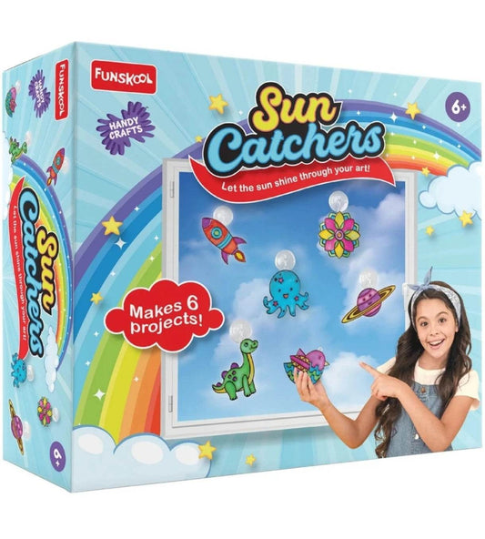 Funskool suncatchers kit for kids with colorful space and animal designs for creative crafts