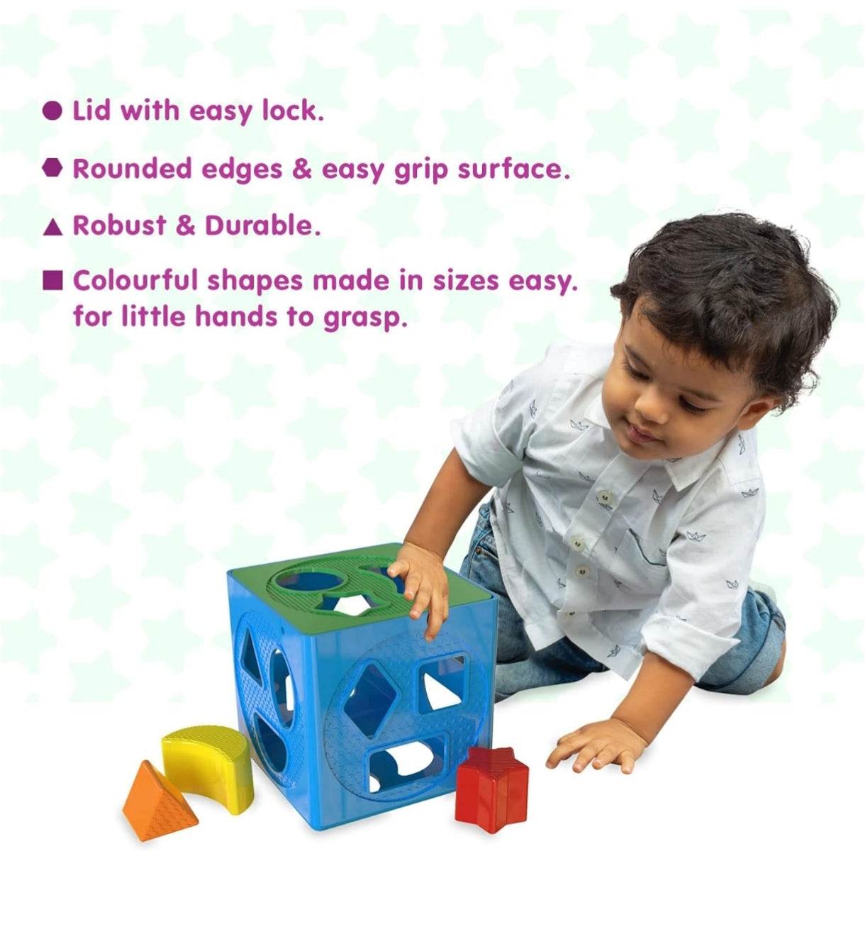 Funskool 2in1 toddler toys gift set in blue with colorful shapes for little hands aged 1-3 years