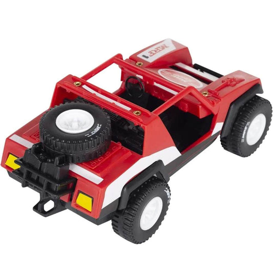 Red racing jeep toy car for kids ages 3 and up with realistic detailing