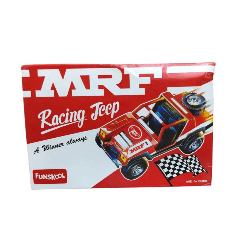Red racing jeep toy car for children aged 3-8 years with a win flag