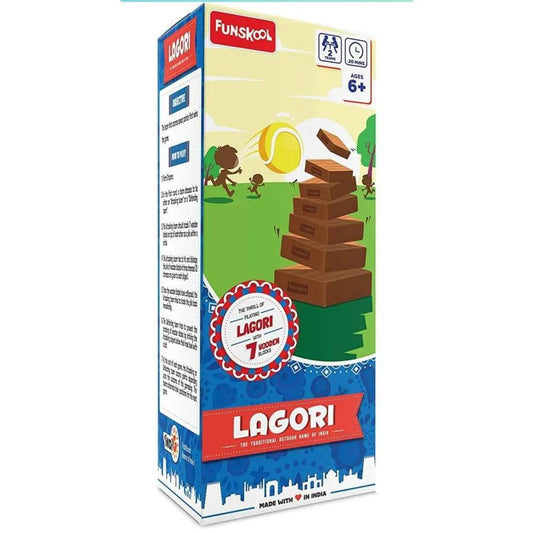 Lagori wooden blocks game for ages 6 and up with colorful packaging and outdoor theme