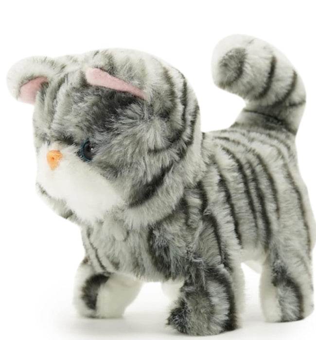 Gray plush Zoe walking cat interactive toy for kids aged 3 and up