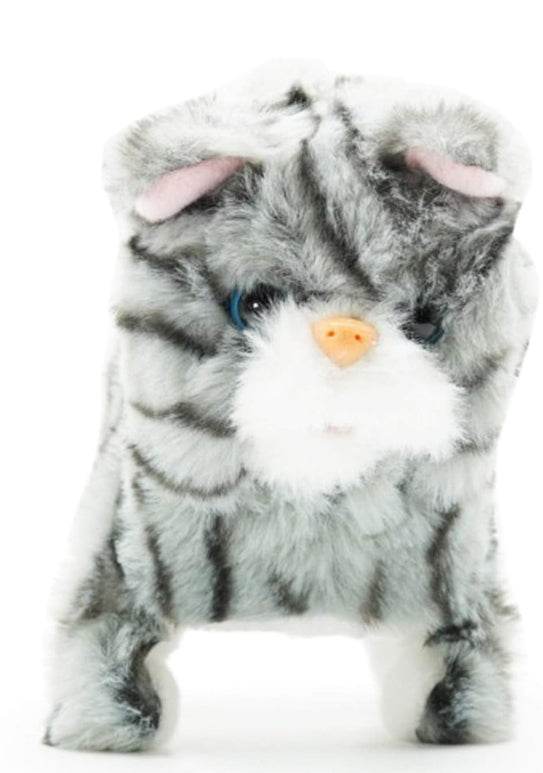 Gray Zoe walking cat interactive toy for children aged 3-8 years with realistic movements