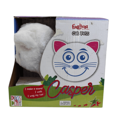 White interactive cat toy Casper that walks and meows for playful cats