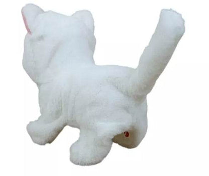 White Casper Walking Cat interactive cat toy that walks and meows for playtime fun