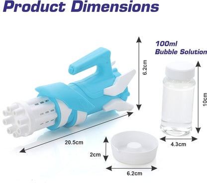 MM TOYS Electric Gatling Bubble Machine Gun Toys for Kids, Toy Bubble Gun with 8 Holes, Bubble Solution Liquid, Dipping Tray | Indoor Outdoor Gun Toys for Kids | Bubble Gun for Kids Boys 2+ Years