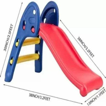 Maskeen indoor play slide for children with blue ladder and red sliding surface measuring 38 inches