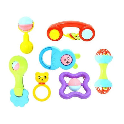 Colorful non toxic baby rattle set with various shapes and bright colors for infant sensory play