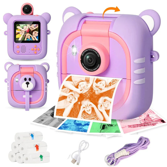 Children's photo printer with accessories on a white background