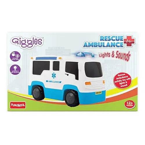 White and blue ambulance truck toy with lights and sounds for children 12 months and older
