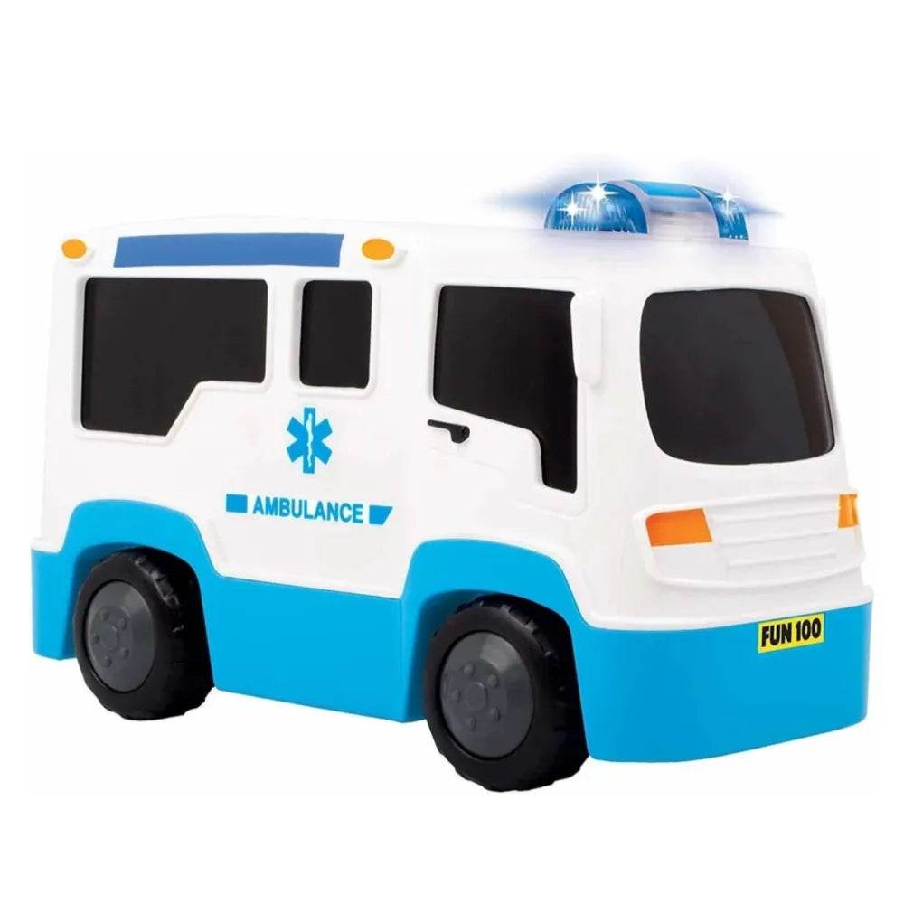 White ambulance truck toy with blue lights for kids aged 3-5 years