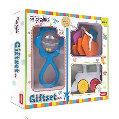 Funskool baby gift set featuring colorful toy rattle and train for children 3 years and older
