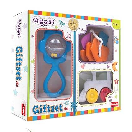Funskool baby gift set featuring colorful toy rattle and train for children 3 years and older