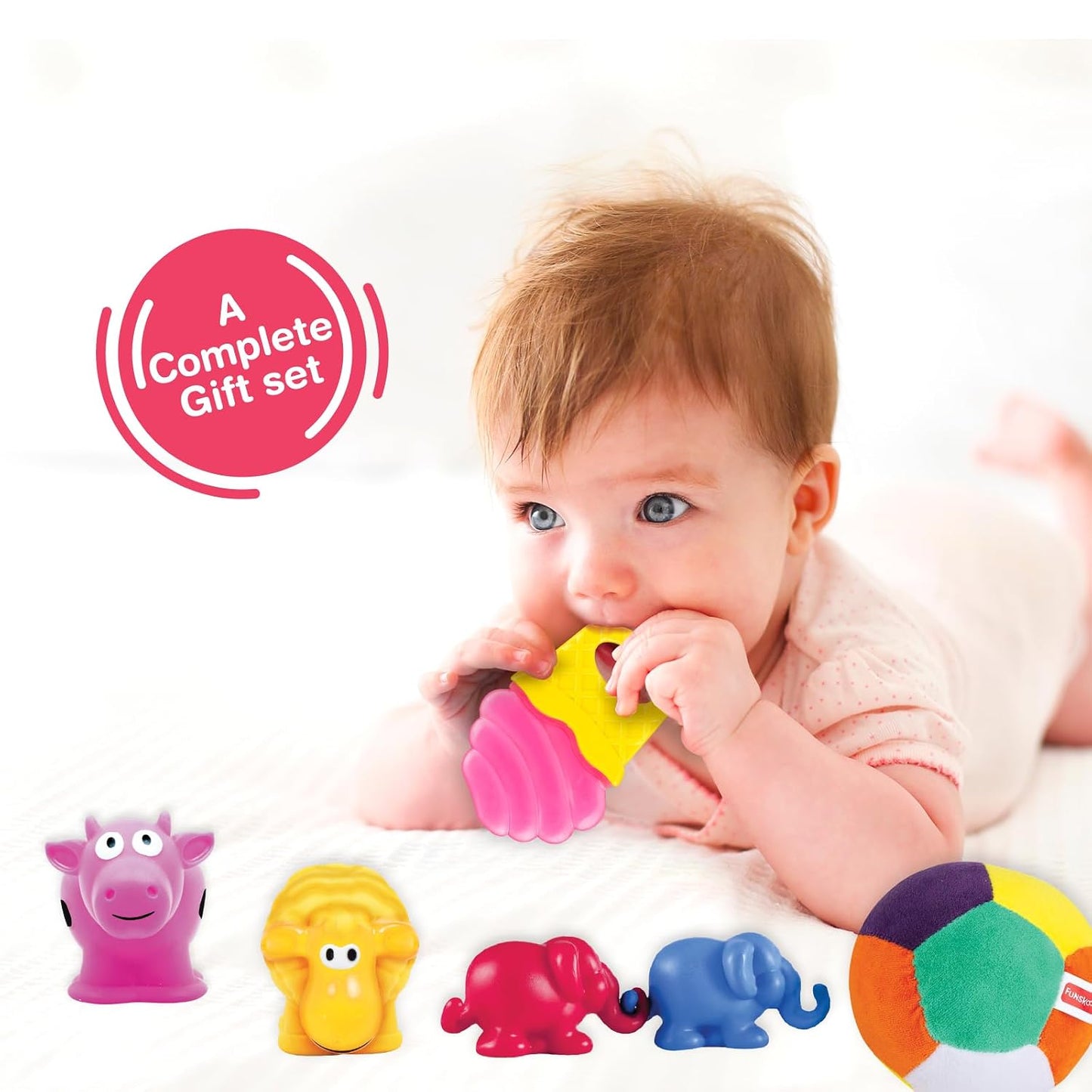 Colorful baby toys gift set with soft animal shapes for infants and toddlers