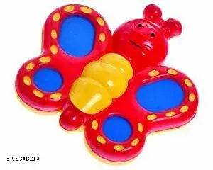 Red and blue butterfly rattle toy for infants that makes sound when shaken