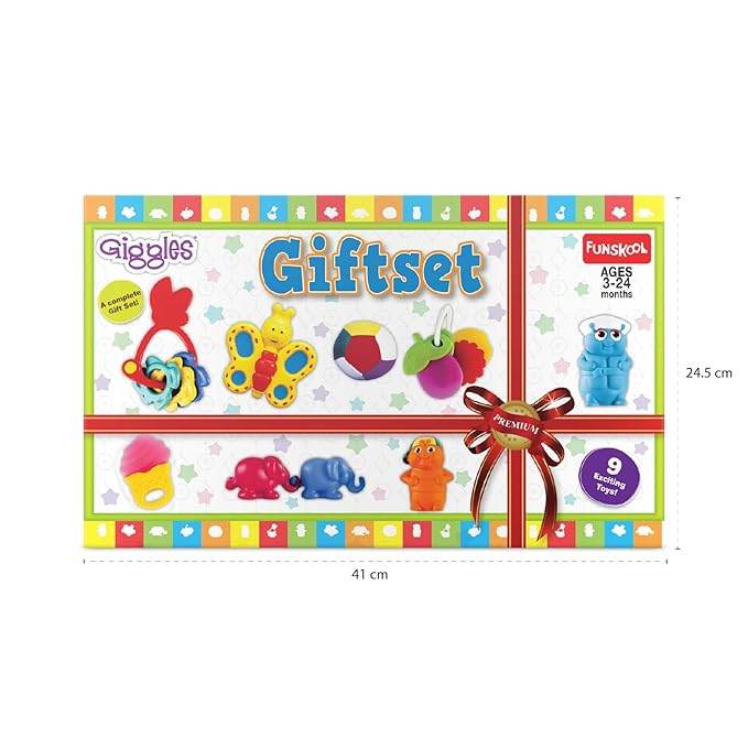 Giggles Funskool Gift Set Premium, Toy Set for Newborn Baby, Infants & Toddlers, Includes Rattle, Teether, Animals & Activity Toys With Development, Gift Set for Babies, Multicolor Age 3+ Months - T-Rex the toyland Sitamarhi