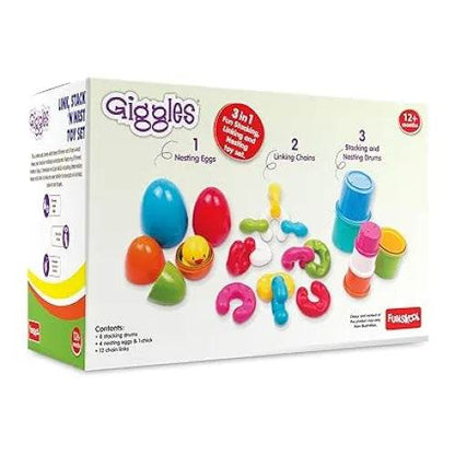 Giggles Funskool Link Stack N Nest, Nesting & Stackable Toy Blocks for Kids, Encourages Learning & Development, Fun Activity for Babies, Gift Set for Kid, Age 6+ Months - T-Rex the toyland Sitamarhi