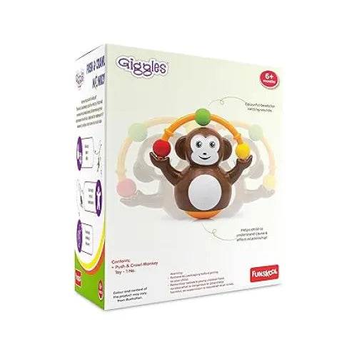 Giggles Funskool Push N Crawl Monkey, Activity & Learning Toy for Babies, Toddlers, for Baby Boys & Girls, Encourage Crawling, Improve Balance, Multicolour, Gift Set for Kids, Ages 6+ Months - T-Rex the toyland Sitamarhi
