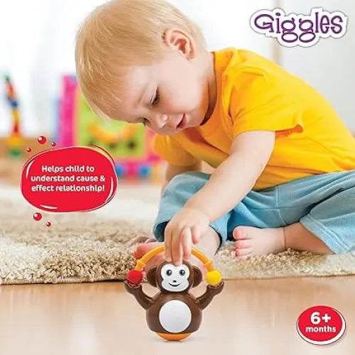 Giggles Funskool Push N Crawl Monkey, Activity & Learning Toy for Babies, Toddlers, for Baby Boys & Girls, Encourage Crawling, Improve Balance, Multicolour, Gift Set for Kids, Ages 6+ Months - T-Rex the toyland Sitamarhi
