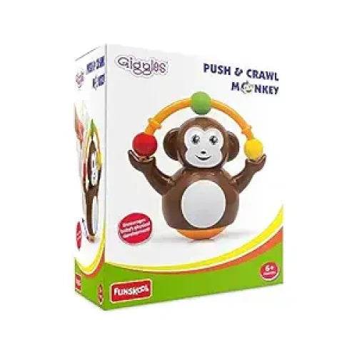 Giggles Funskool Push N Crawl Monkey, Activity & Learning Toy for Babies, Toddlers, for Baby Boys & Girls, Encourage Crawling, Improve Balance, Multicolour, Gift Set for Kids, Ages 6+ Months - T-Rex the toyland Sitamarhi