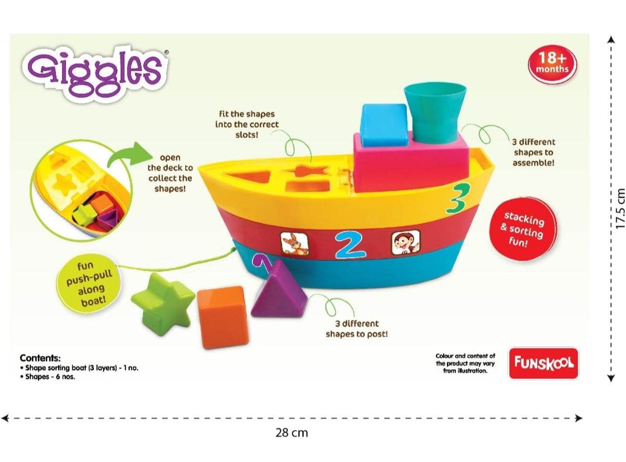Giggles Funskool Stack A Boat, Pull Along, Nesting & Stackable Toy for Kids, Encourages Learning & Development, Fun Activity for Babies, Gift Set for Kid, Age 18+ Months - T-Rex the toyland Sitamarhi