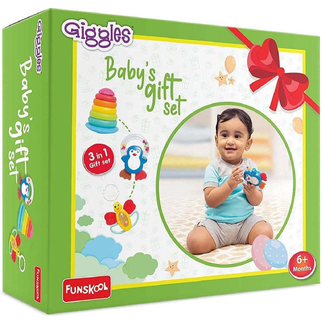 Giggles - Gift Set Classic, Multicolour Baby Toy Gift Set for New Born, Stack,Nest,Link,Squeakers,Teether,Rattle, 6 Months & Above, Infant Toys - T-Rex the toyland Sitamarhi