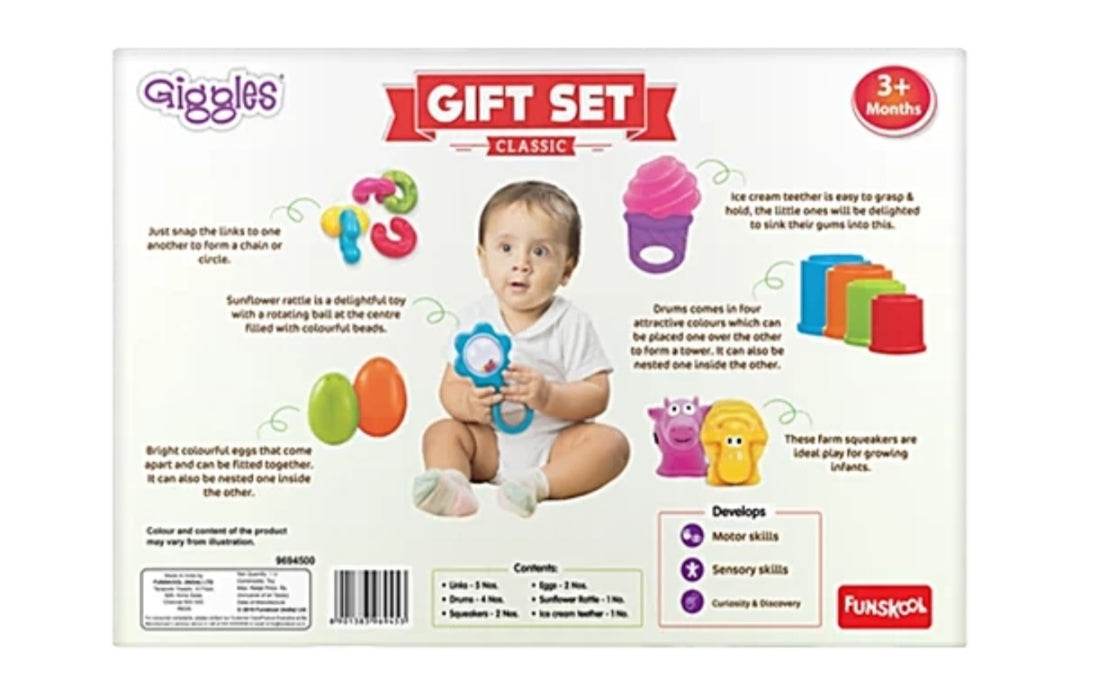 Colorful Funskool gift set for newborn with toys promoting motor skills and sensory play