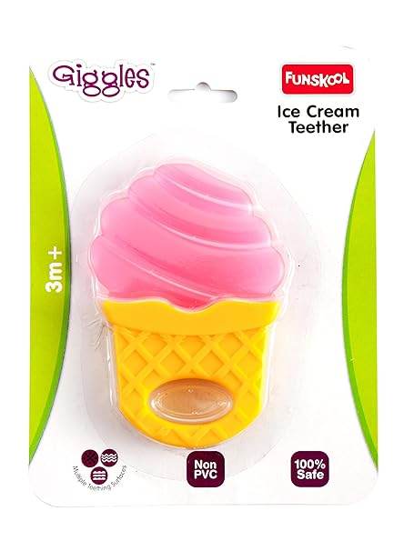 Funskool pink ice cream-shaped infant teething toy for babies 3 months and older
