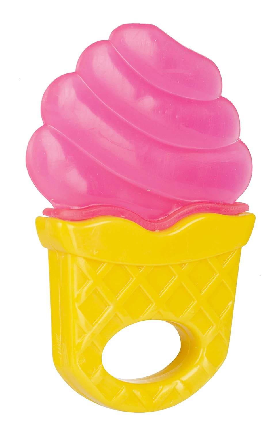 Pink and yellow ice cream teether for infants, perfect infant teething toy for soothing gums
