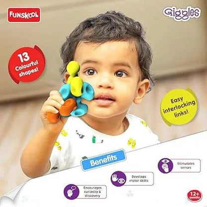 Colorful interlocking toy by Funskool for 12 months and up, encouraging curiosity and discovery