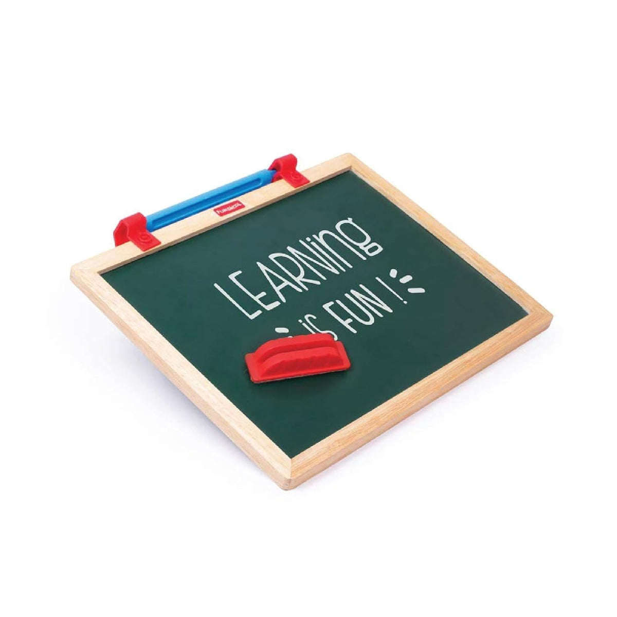 Wooden slate for kids with red eraser and message Learning is Fun for educational play