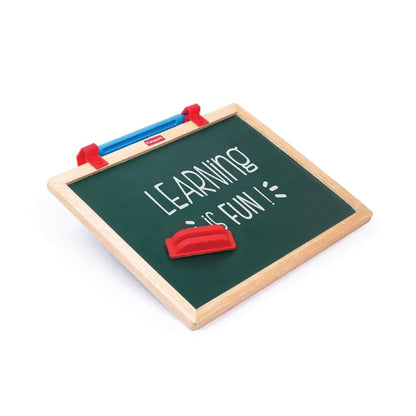 Wooden slate for kids with red eraser and message Learning is Fun for educational play