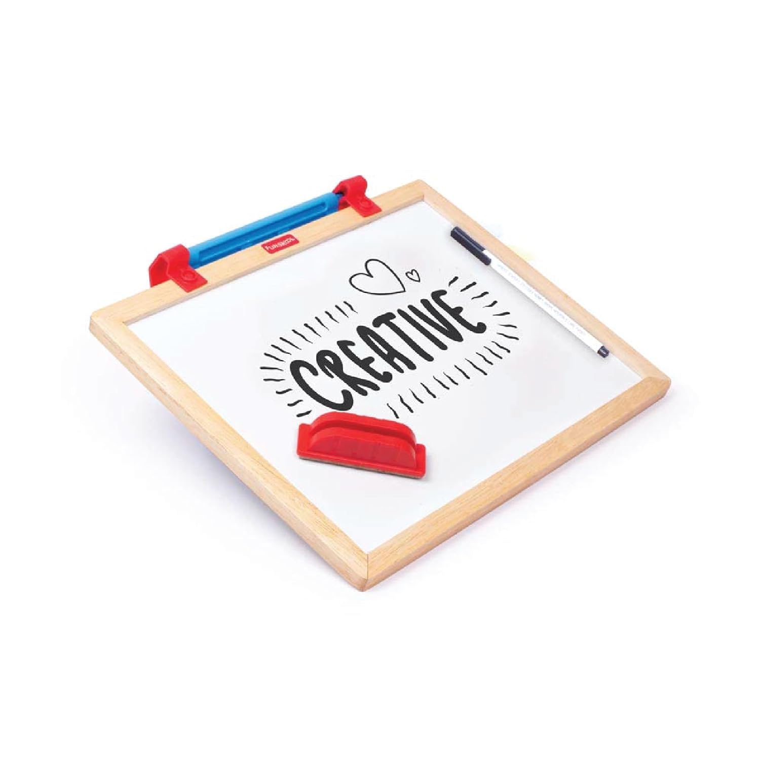 Wooden slate drawing board with red handle and erasable pen for creative kids