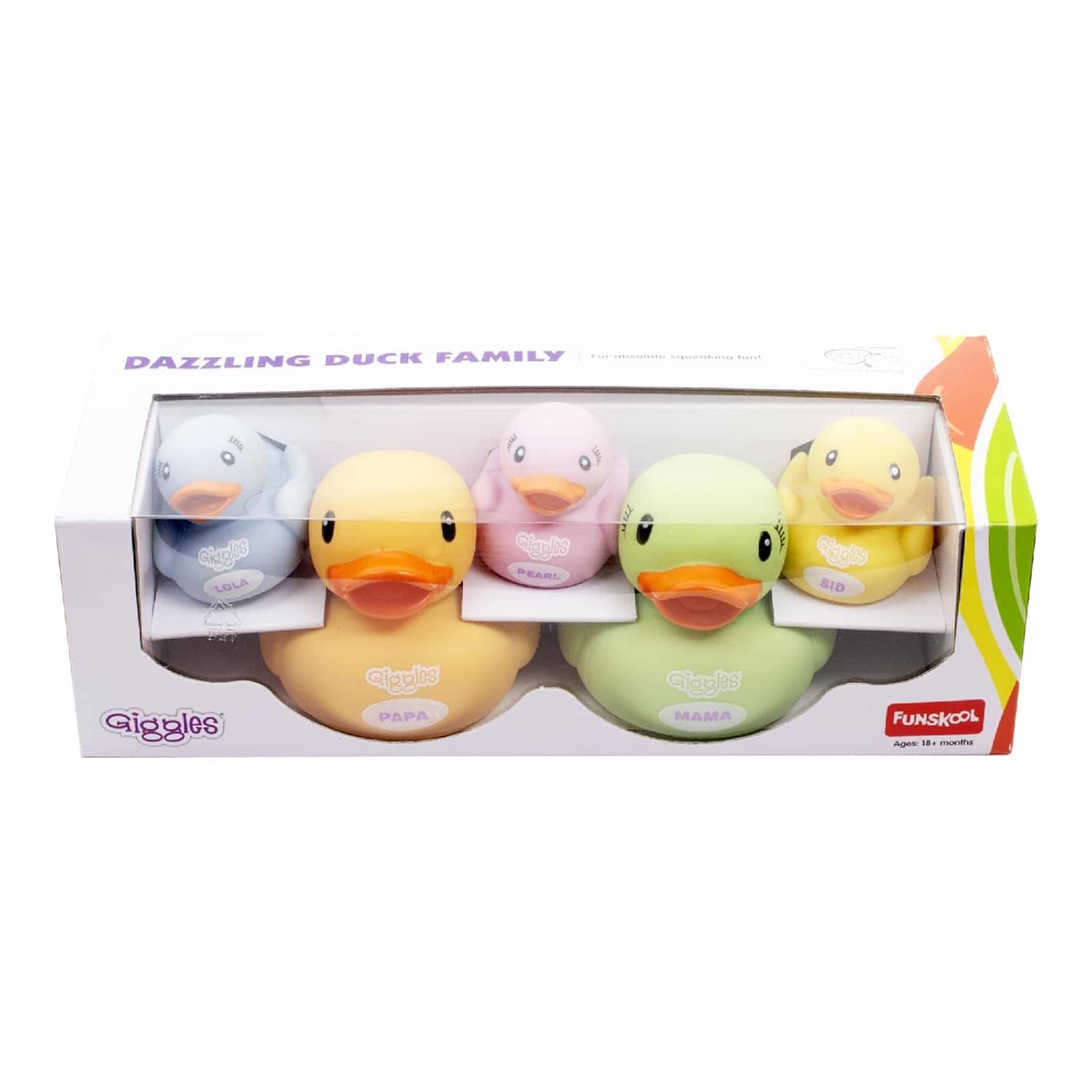 Colorful squeaky toys for dogs in the shape of a duck family, suitable for playful pups