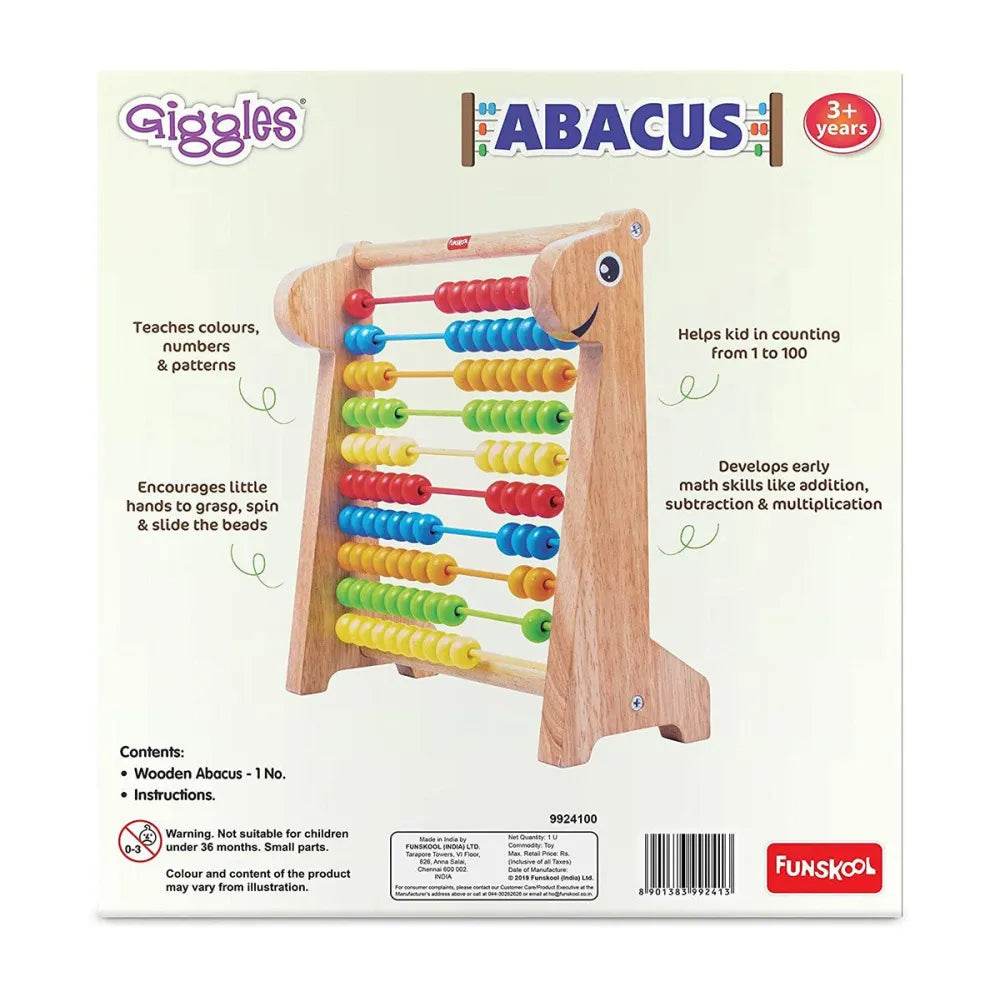 Funskool wooden abacus toy for kids aged 3 years and up, featuring colorful beads for counting and learning