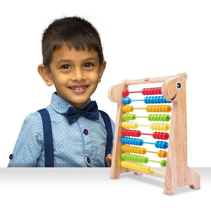 Wooden abacus toy in natural colors for children ages 3-5 years, enhancing counting skills and play.