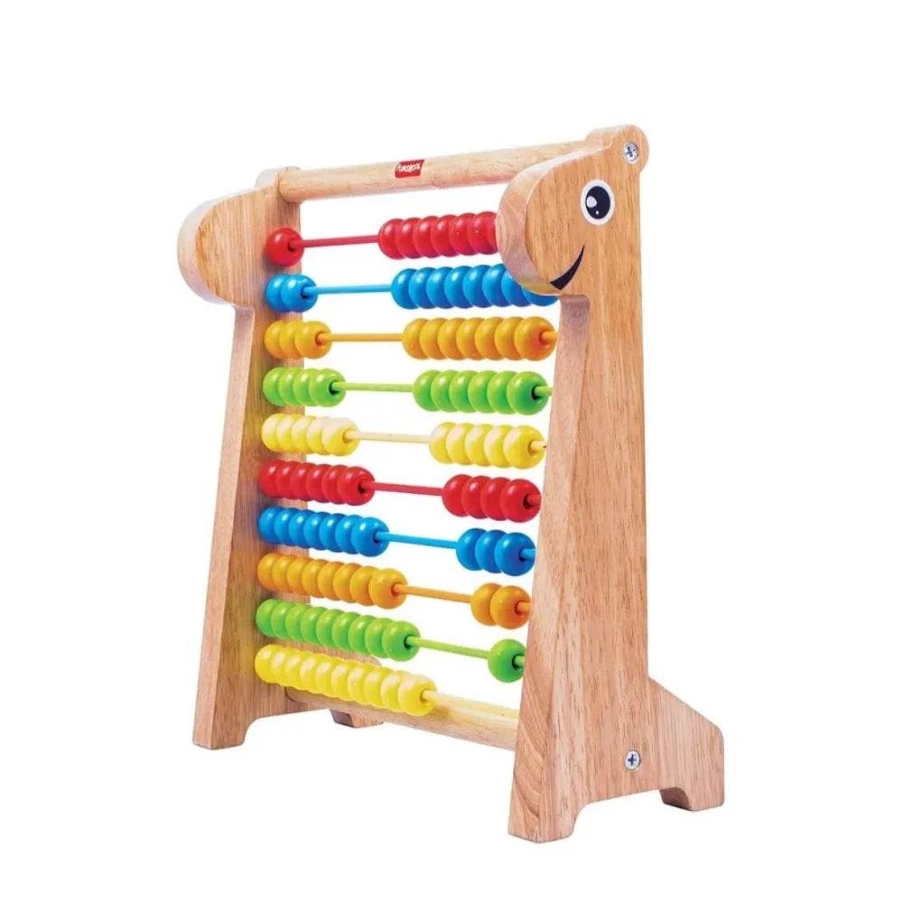 Colorful wooden abacus toy for children, featuring bright beads and a cheerful design for learning math.