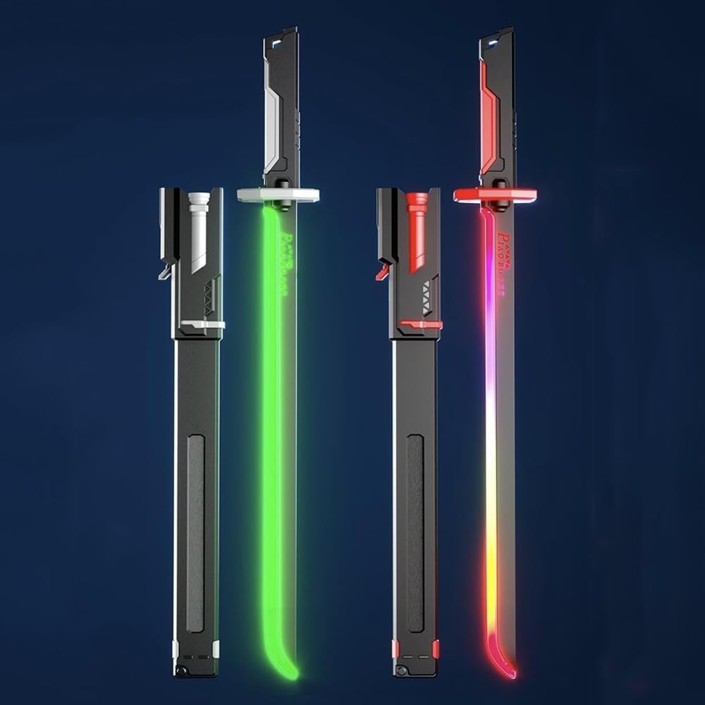 Colorful glowing sword set in green, red, and white for imaginative play and role-playing fun