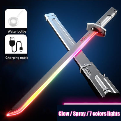 Glowing sword with colorful lights and spray feature for kids ages 6 and up